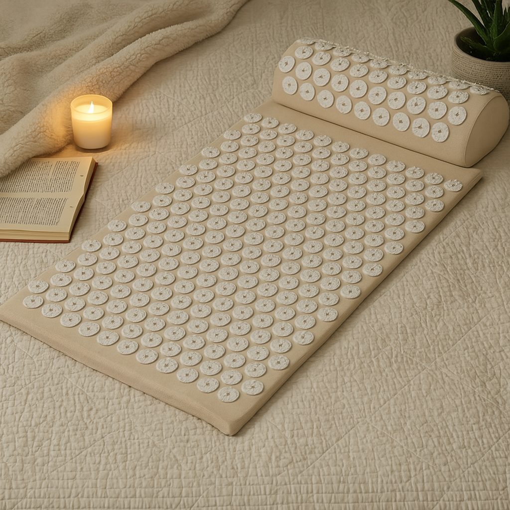 Tapis beige avec picots d’acupression